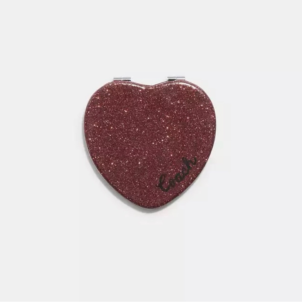 Coach Glitter Heart Compact Mirror - Burgundy